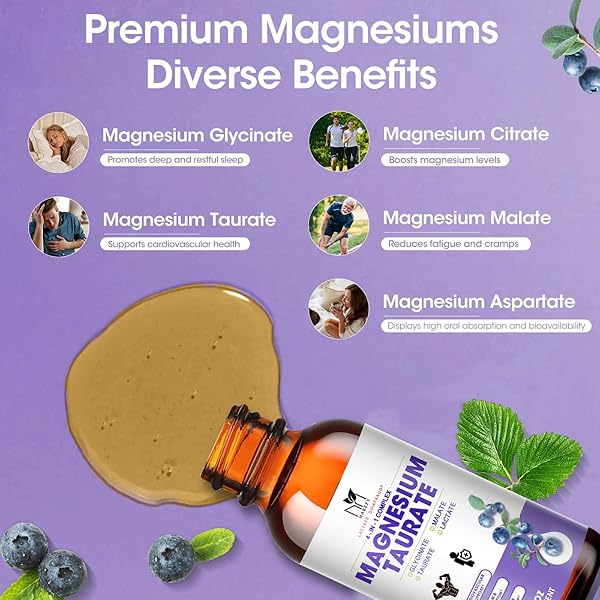 2 PACK | LIQUID MAGNESIUM TAURATE, GLYCINATE, MALATE, ASPARTATE, CITRATE CALM MAGNESIUM COMPLEX SUPPLEMENT FOR CARDIOVASCULAR,SLEEP,CALM,CRAMPS SUPPORT