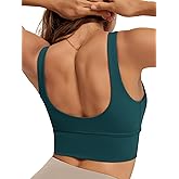 ODODOS Women's Longline U-Back Sports Bra V-Neck Padded Yoga Workout Wirefree Tank Top
