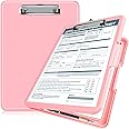 ANZNKU Clipboard with Storage 13.3x9.6 inches, Storage Clipboard Heavy Duty, Plastic Clip Board with Side Opening, Nursing Clipboards Foldable, Letter Size Smooth Writing for Work, Study(Light Pink)