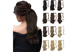 SOFEIYAN Curly Ponytail Extension 15 Inch Heat Resistant Synthetic Natural Wavy Hairpiece Wrap Around Pony Tail Hair Extensions for White Black Women Hair Piece, Chocolate Brown