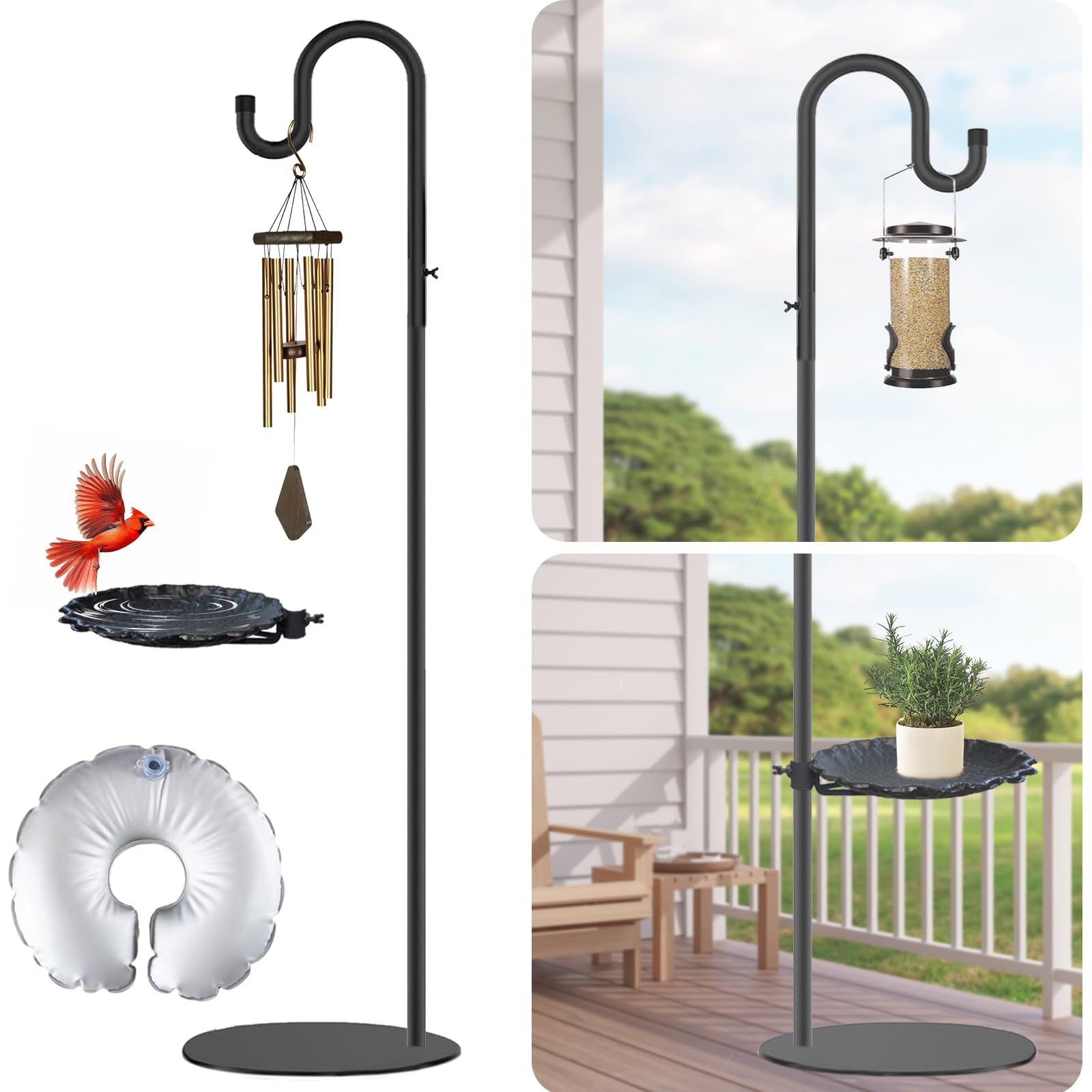 Photo 1 of Vorriop Upgraded 75" Shepherds Hook Stand?Bird Feeders?Extra Large Wind Chime Stand, Indoor Shepherds Hook With Base, Adjustable-Height Standing Pole Holder For Outdoor ?1 Placement Racks