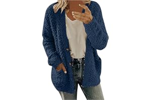 CARYDETY Womens Sherpa Jacket Fall Fleece Sweater Long Sleeve Button Up Coat with Pockets Casual Winter Outerwear Fuzzy Coat