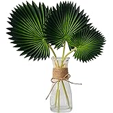 Huaxy Artificial Palm Leaves in Glass Vase with Faux Water for Table Centerpieces, Fake Palm Stems and Leaves Greenery in Vase for Home Office Decor