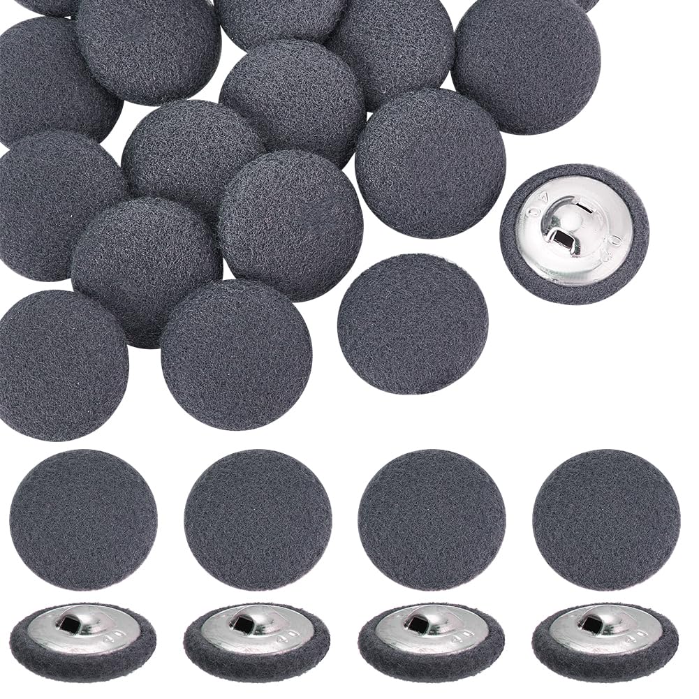 NBEADS 20 Pcs Fabric Cloth Covered Buttons, 40L Fabric Metal Shank Buttons 2.6mm Aluminum Base Buttons with Cardboard Box Flat Round Buttons for Clothes DIY Project Decorations, Gray
