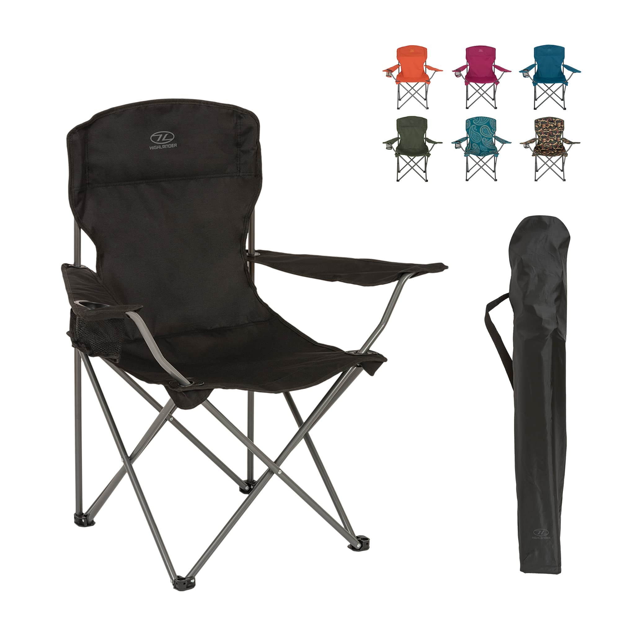 Highlander Folding Camp Chair ― Lightweight & Durable Outdoor Seat ― Perfect for Camping, Festivals, Garden, Caravan Trips, Fishing, Beach, BBQs