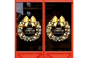 Jemattely Winter Large Gold Wreath Clings 2 Pack Whole Christmas Wreath Window Stickers Large DIY Static Wall Window Door Mural Showcase Decal Sticker-15.7x17 Inche