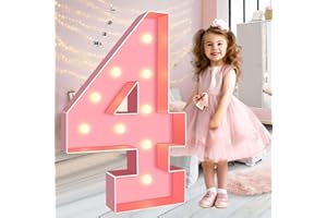 Ledido 3FT Marquee Light Up Letters Pink Mosaic Letters Light Up Numbers for Wedding, Large Lighted Marquee Numbers Large Marquee Letters for Baby Shower Party Birthday, Pink Marquee Number 4