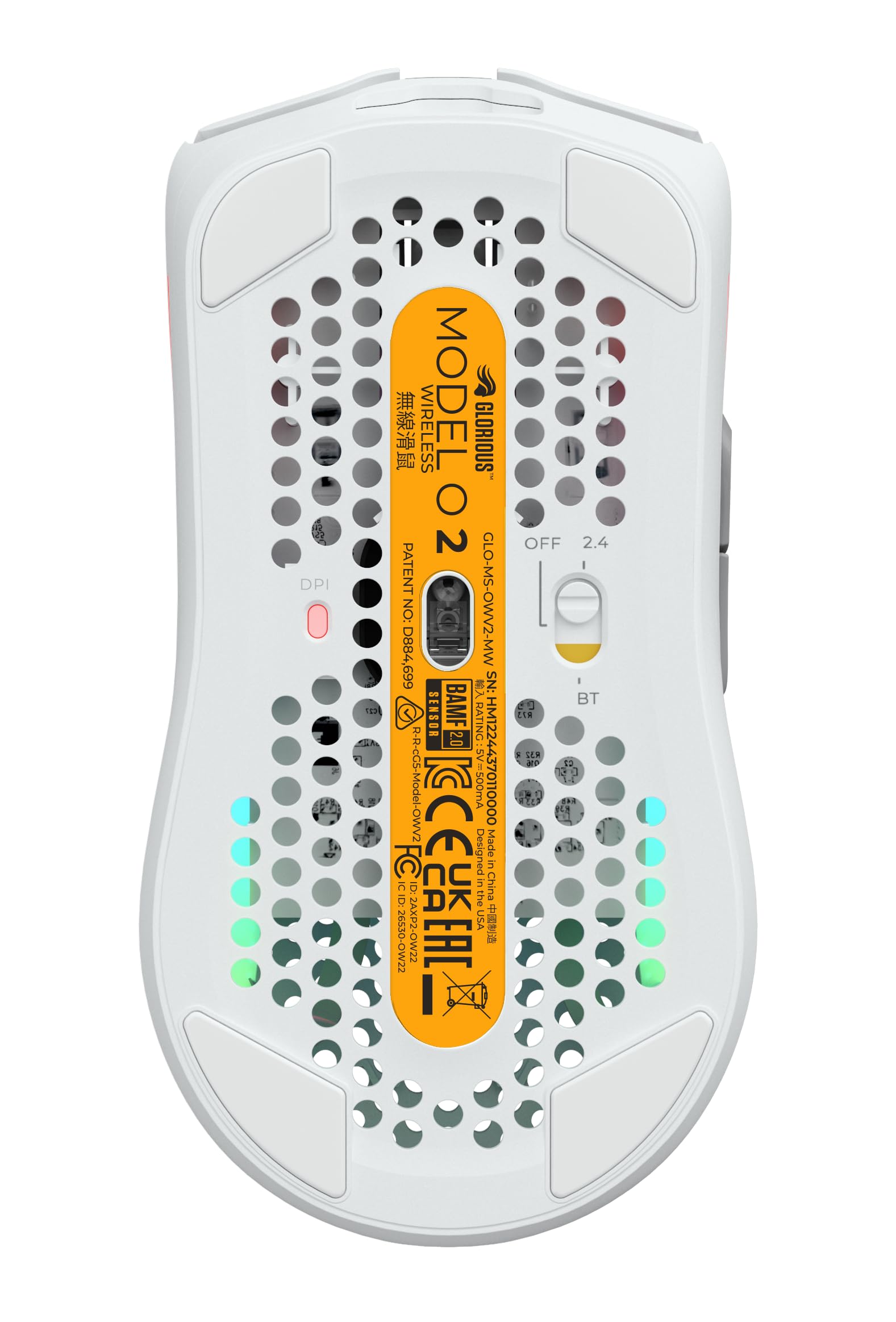 Glorious Gaming Model O 2 Wireless Gaming Mouse - Hybrid 2.4GHz & Bluetooth Wireless, 68g Superlight, Long Battery Life, 26k BAMF 2.0 Sensor, RGB, Ambidextrous, 6 Buttons, PTFE Feet - White