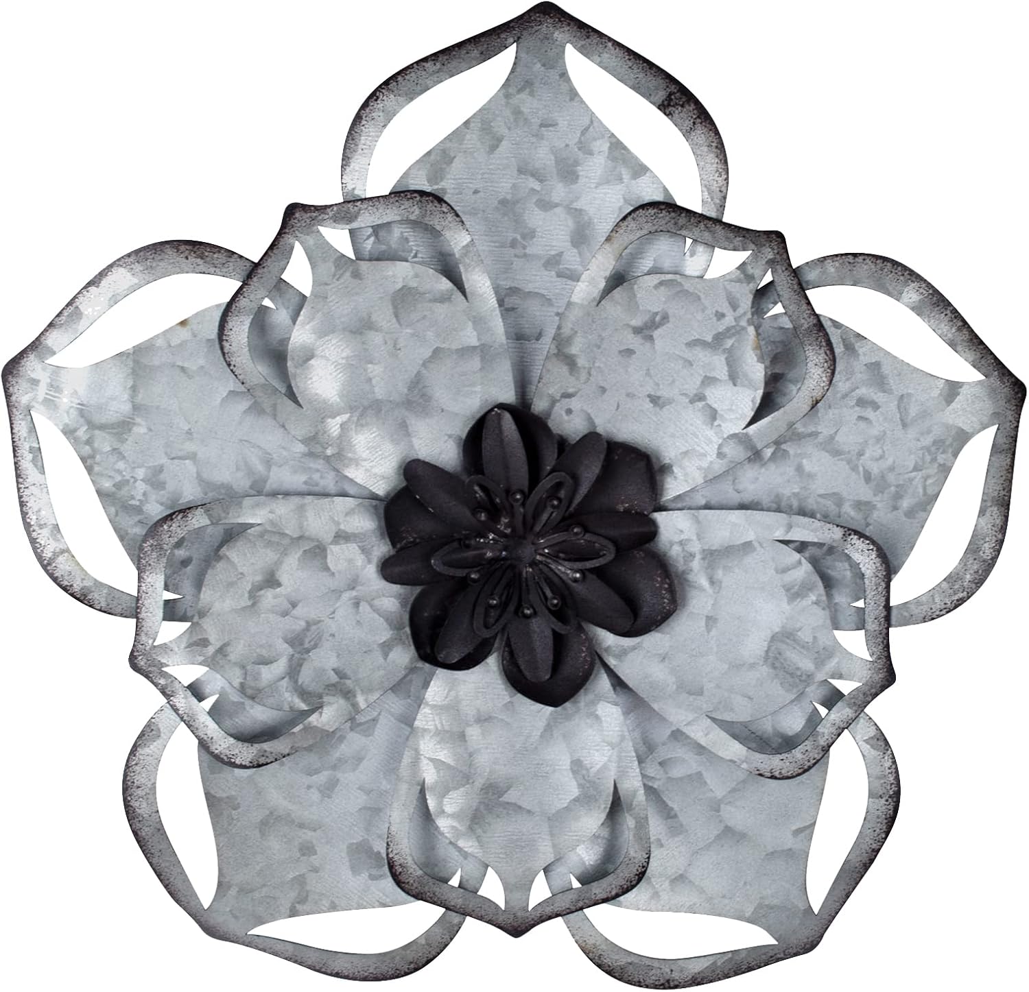 Plaques & Wall Art - Reflinto Metal Flower Wall Art - 9.5inches Rustic Galvanized Metal Flowers Farmhouse Wall Decor for Bedroom, Living Room, Kitchen, Bathroom - Floral 3D Sculpture for Yard Garden
