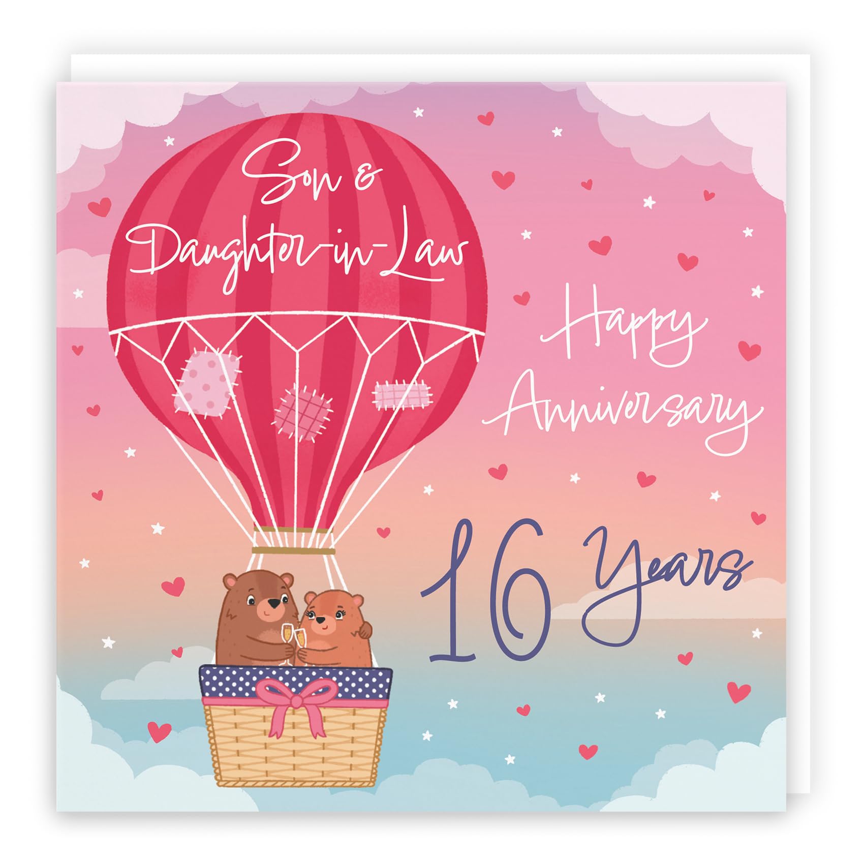 Hunts England - 16th Son And Daughter-in-Law Hot Air Balloon Anniversary Card - Cute Bears - Luxury 16th Anniversary Card For Son And Daughter-in-Law - Son And Daughter-in-Law 16th Anniversary Card — image 1