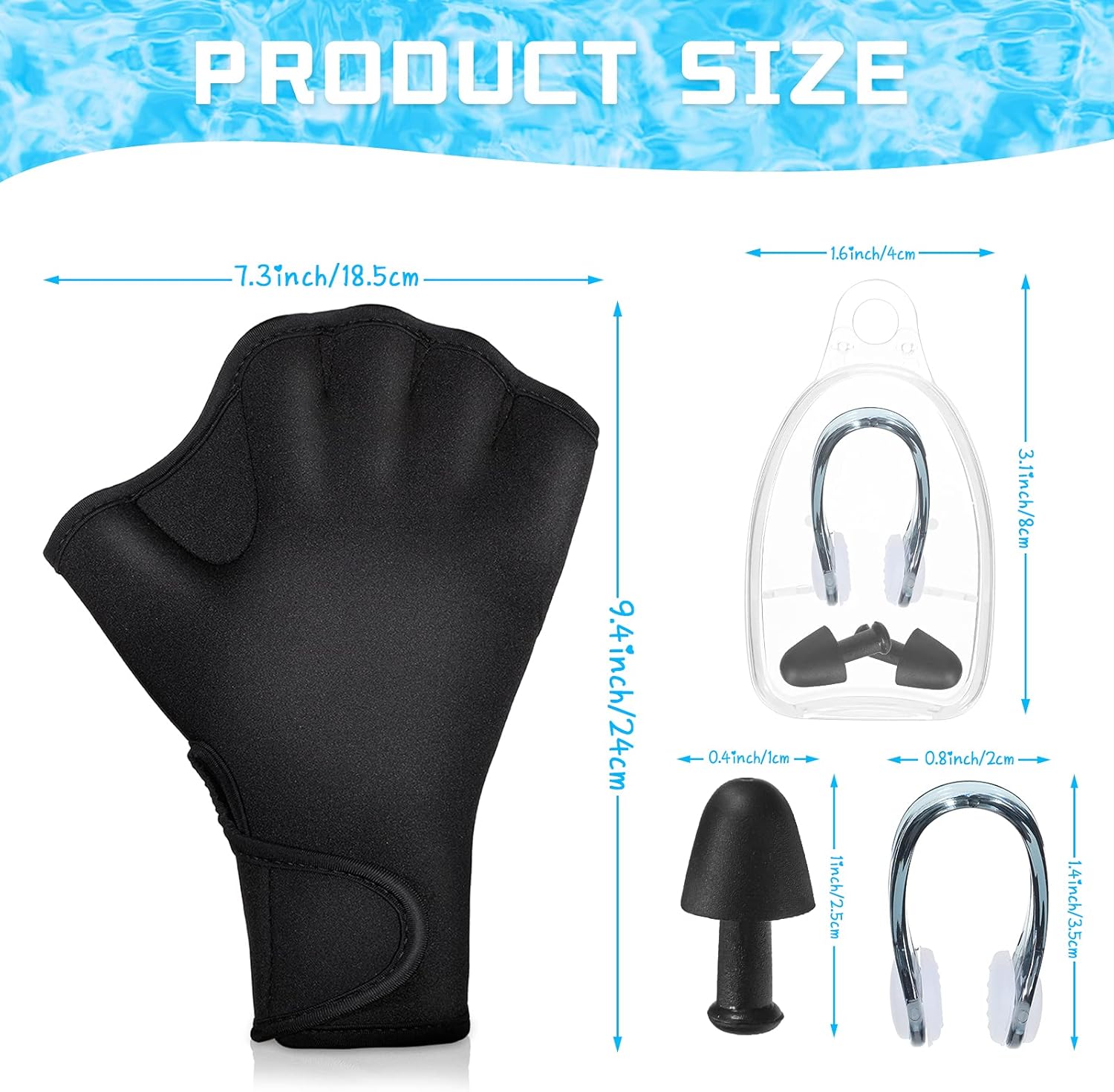 Skylety 5 Pieces Swimming Aquatic Gloves with Swim Earplugs and Swimming Nose Clip, Webbed Swim Training Gloves for Helping Upper Body Resistance, Swimming Accessories for Adults and Children : Sports & Outdoors