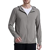YOQYO Men's UPF 50+ Sun Protection Lightweight Hoodie Jacket Full Zip Long Sleeve Hiking Fishing Outdoor Performance