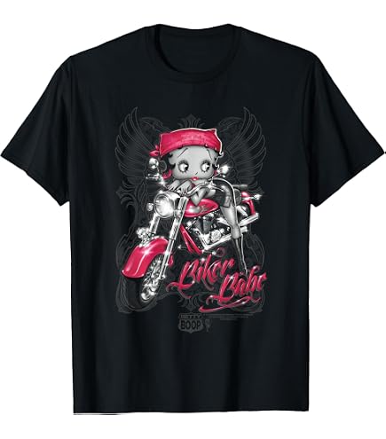 Amazon.com: Betty Boop Biker Outfit Motorcycle Pose T-Shirt