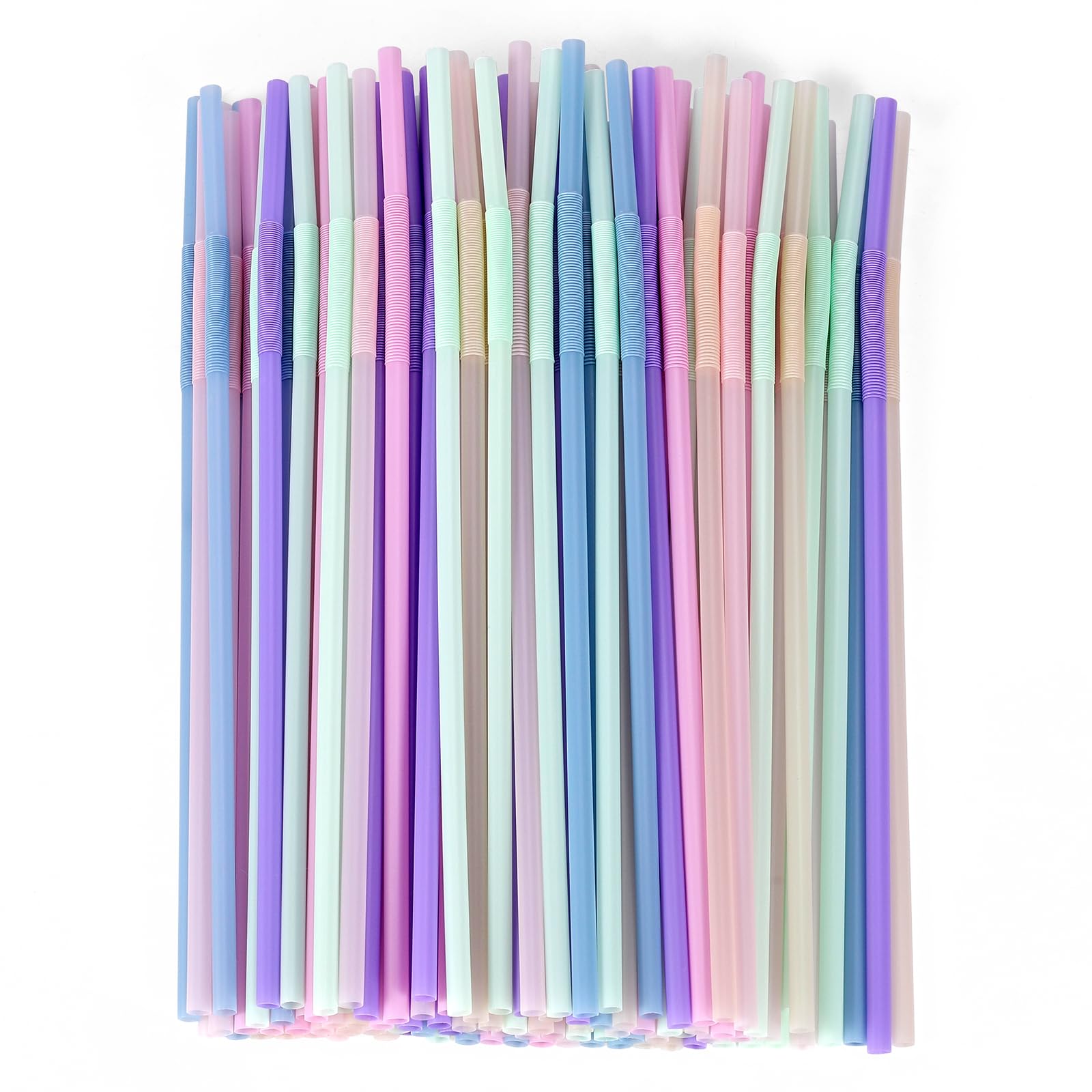 Photo 1 of [100 Pcs] Disposable Plastic Drinking Bendy Straws - 10.24" Long and 0.24" Diameter Colorful Cute Flexible Long Straws for Juice,Coffee,Milk,Cocktail, Bachelorette/Birthday Party, Bridal/Baby Shower