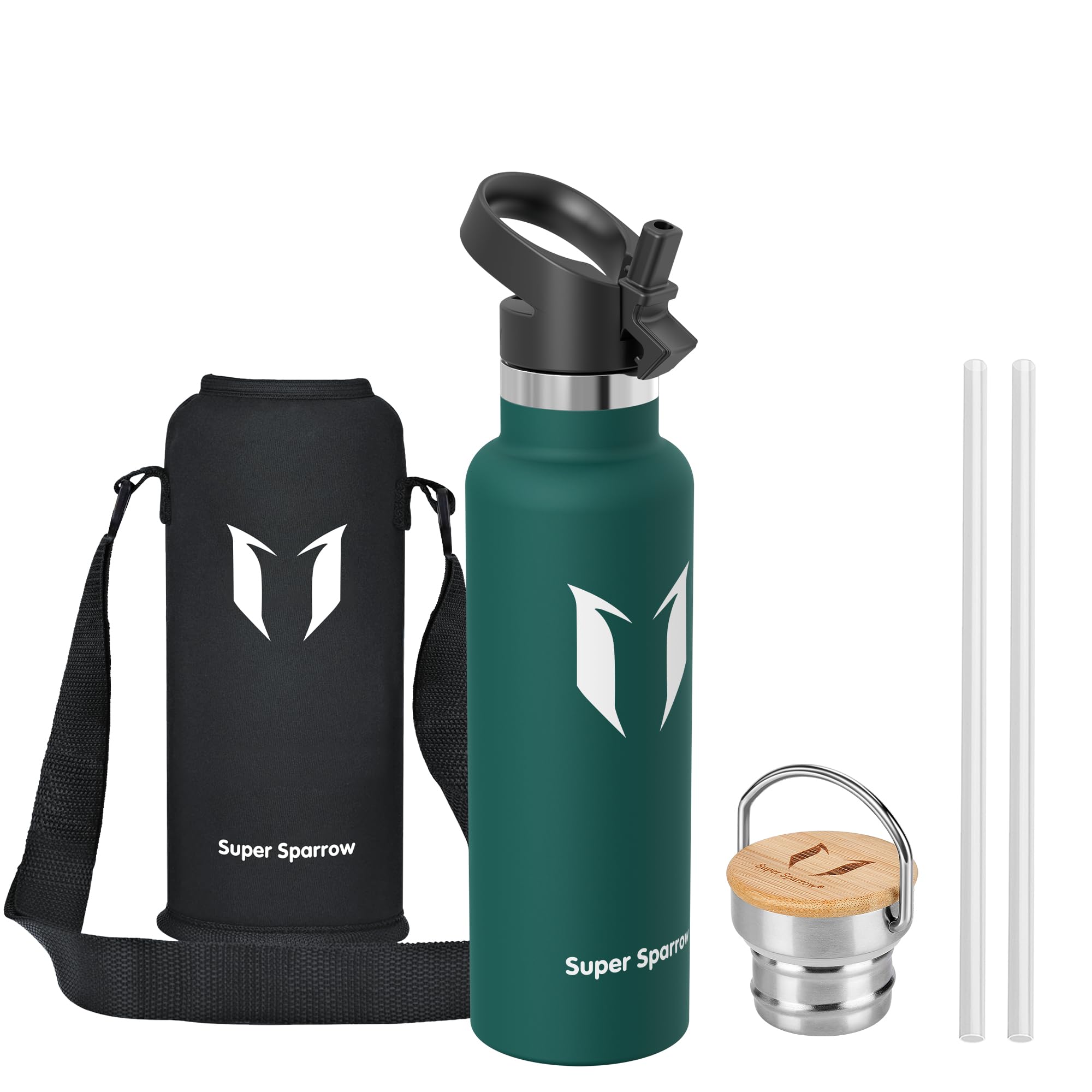 Super Sparrow Stainless Steel Water Bottle -620ml- Vacuum Insulated Metal Water Bottle - Standard Mouth Flask - BPA Free - Ideal Straw Water Bottle for Work, Gym, Travel, Sports