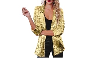 DPTALR Womens Sequin Jacket Shiny Metallic Jacket 70s Disco Jacket Plsu Size Glitter Sparkly Blazer Open Front Blazer Coat