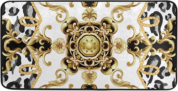 ISAOA - Alfombra de cocina con estampado de leopardo y barroco, moderno