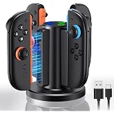 WAXITY Charging Dock for Nintendo Switch 2 Controller 2025 | Charger Station for Joycon 2 with Charging Indicator, Compact Vertical Dual Direction Charge 4 Controller Stand (Black)