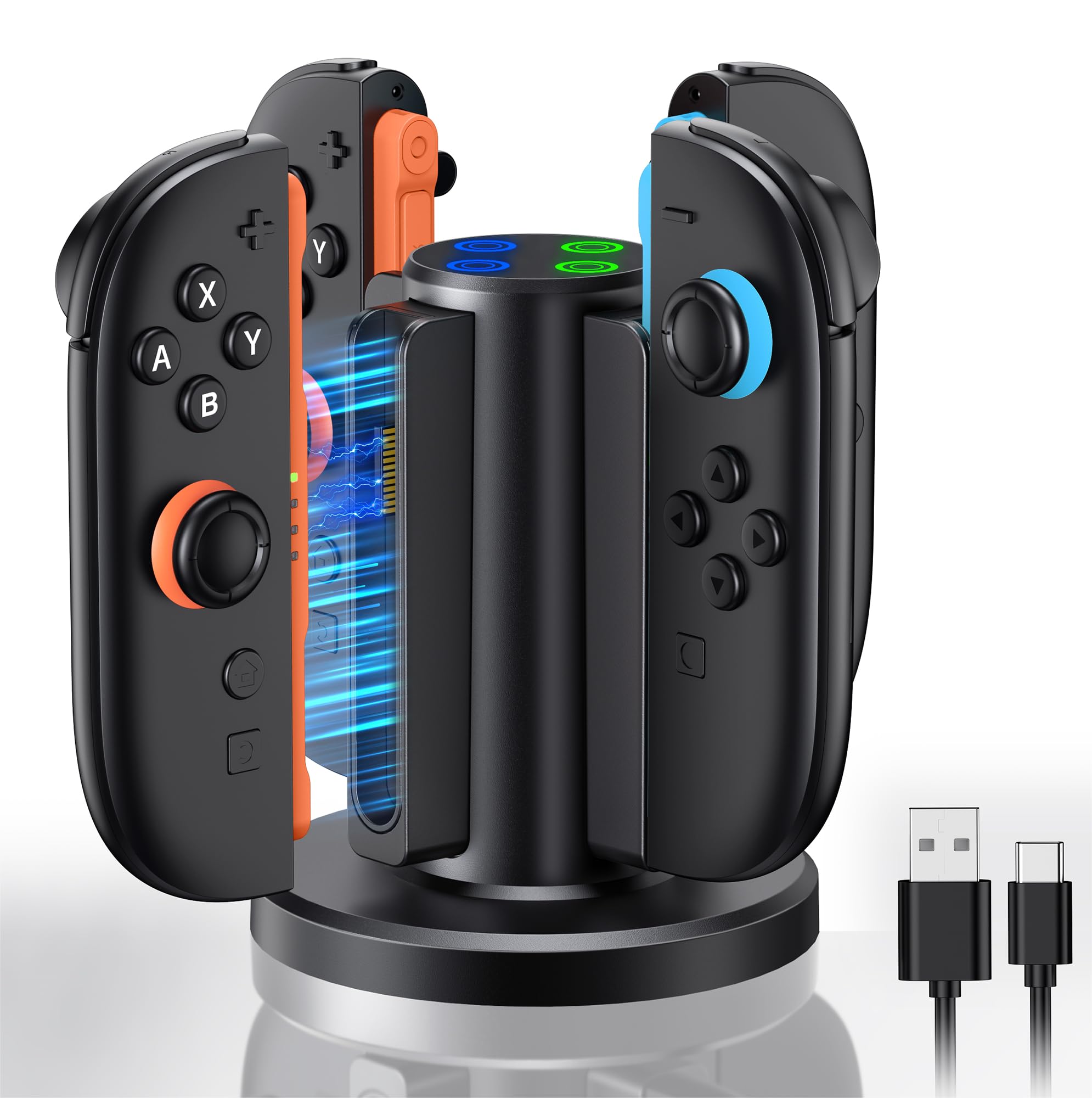 WAXITY Charging Dock for Nintendo Switch 2 Controller 2025, Charger Station for Joycon 2 with Charging Indicator, Compact Vertical Dual Direction Charge 4 Controller Stand (Black)
