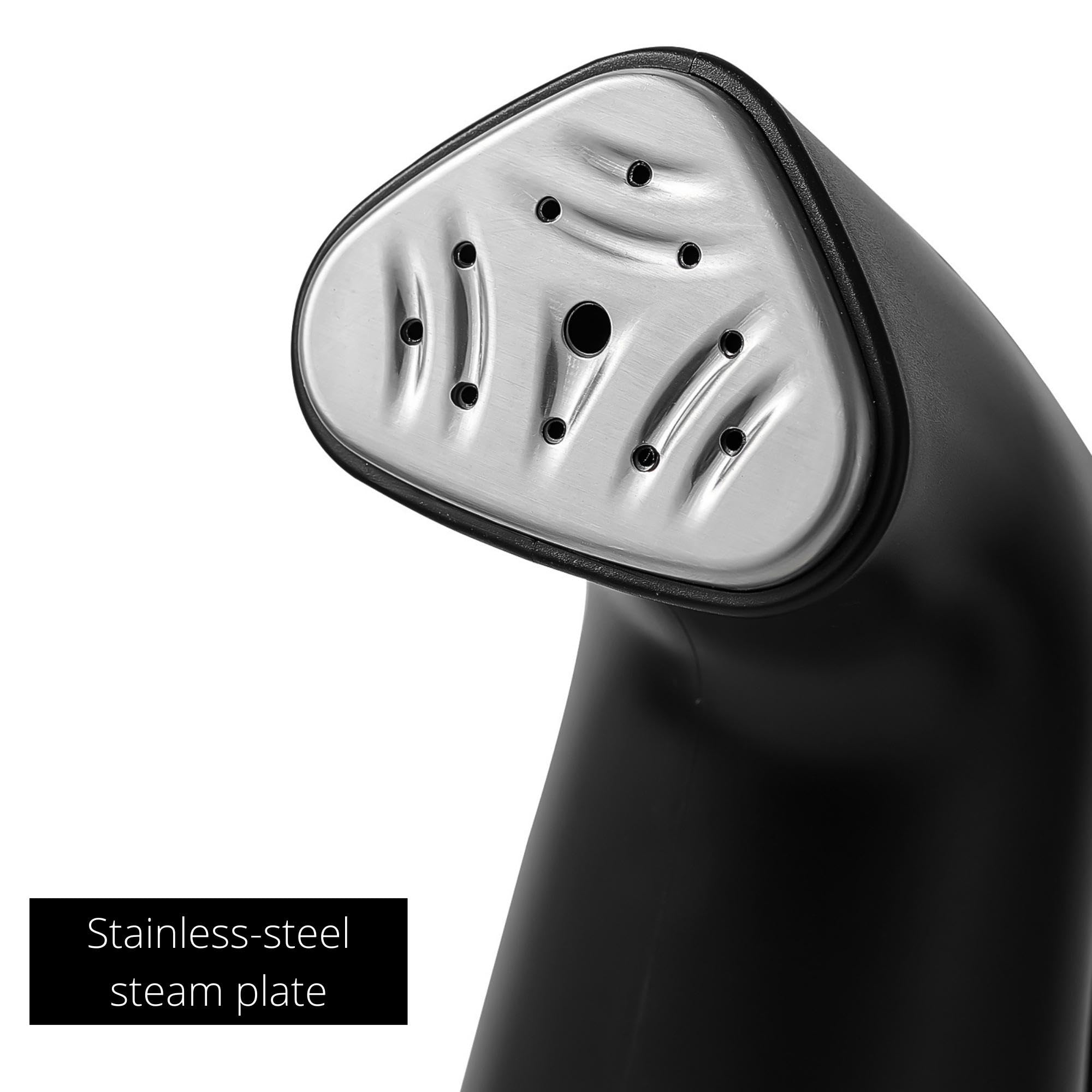 True & Tidy® Steamer for Clothes, Portable Handheld Garment Fabric Wrinkles Remover, Auto-Off, 800 watts of steam, Stainless Steel Steam Plate, Black