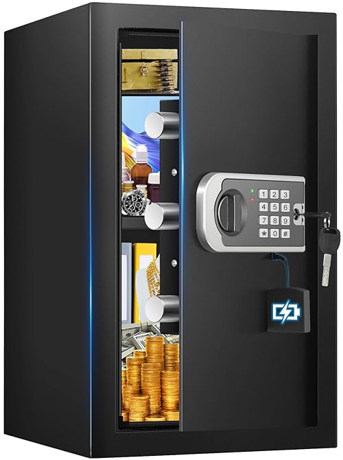 3.2 Cuft Safe Box, Home Safes with Fireproof Waterproof Bag, Security Digital Safe for Home with Programmable Keypad Keys, Smart Alert, Mute Mode, Anti-theft Document Safe for Valuables