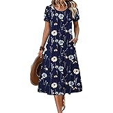 Zeagoo Womens Casual Summer Dress 2026 Petal Short Sleeve Dresses with Pleats Midi A Line Flowy Dress Boho Sundress