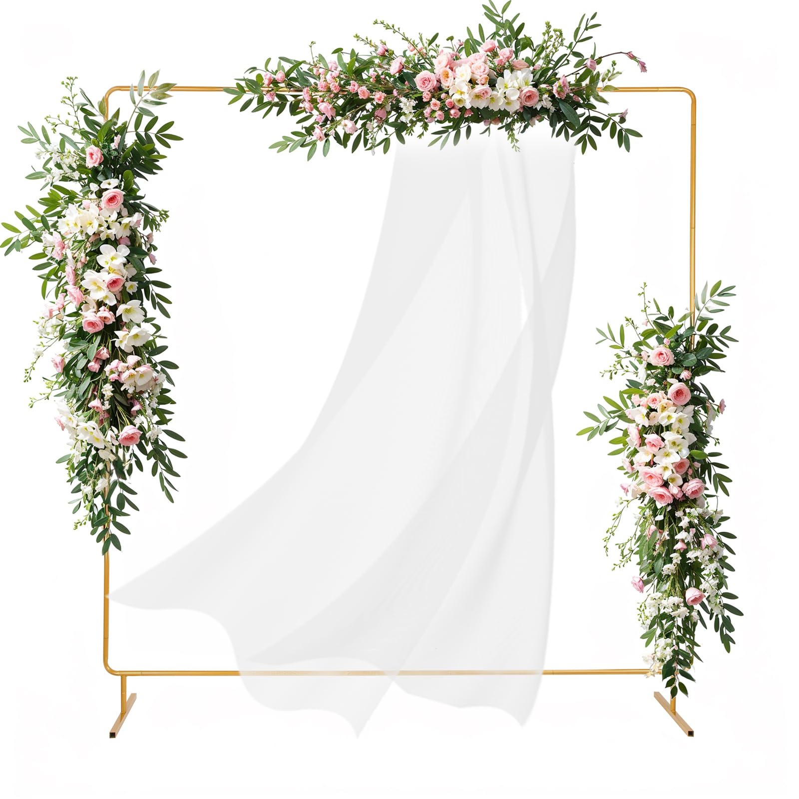 Photo 1 of Liacere Wedding Arch Backdrop Stand, 6.6x6.6 FT Gold Wedding Arches for Ceremony Square Metal Balloon Arch Stand Garden Arbor Frame for Wedding Birthday Party Photo Booth Background Decoration