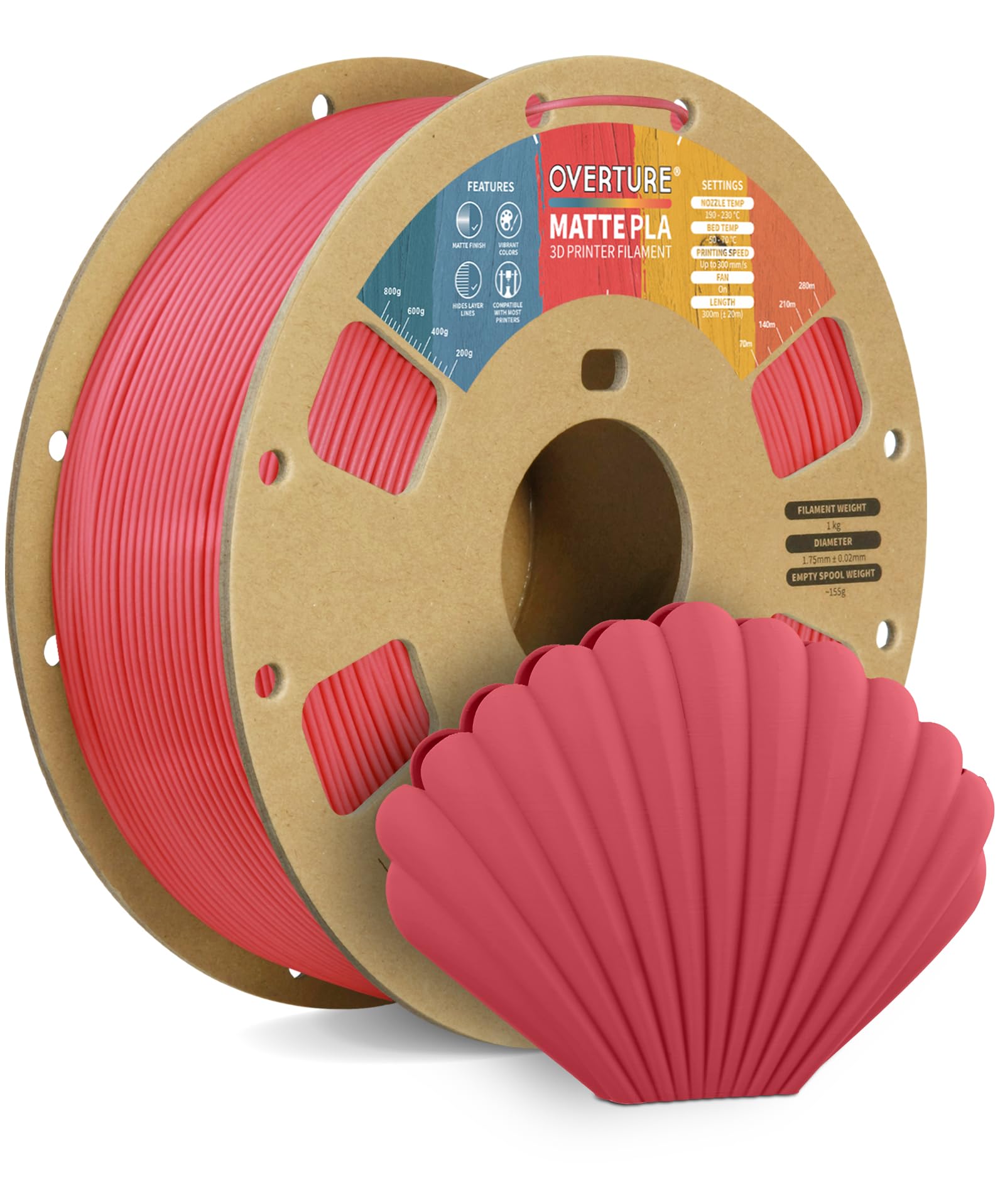 OVERTURE Matte PLA Filament 1.75mm, Easy to Print, PLA Matte 3D Printer Filament 1kg (2.2lbs), Cardboard Spool, Accuracy ± 0.02mm (Matte Pastel Red) — image 1
