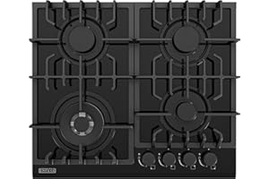 Empava 24 in. Gas Stove Cooktop with 4 Sealed Burners-Heavy Duty Continuous Grates-NG/LPG Convertible-Black Tempered Glass Surface, 24 Inch