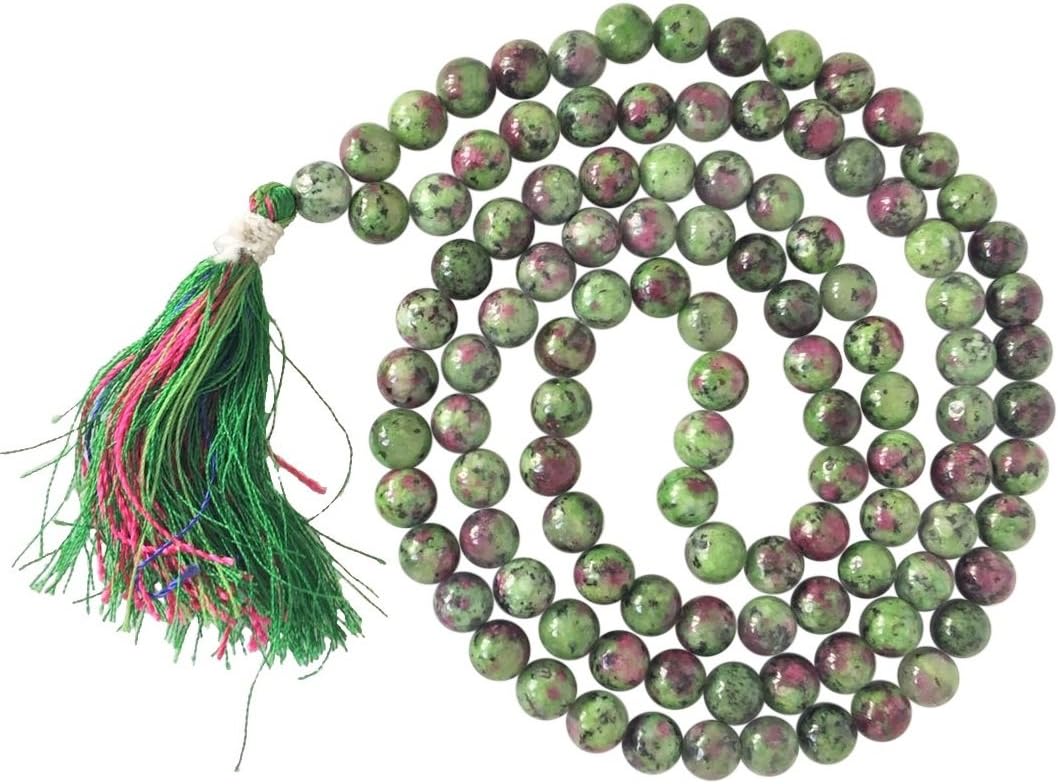'Serenity and Compassion' Artisan Crafted Genuine Gemstone Jaap Mala 108 Beads - Handmade Ethically Sourced from India - Sent in BellaMira Gift Box (Ruby Zoisite)