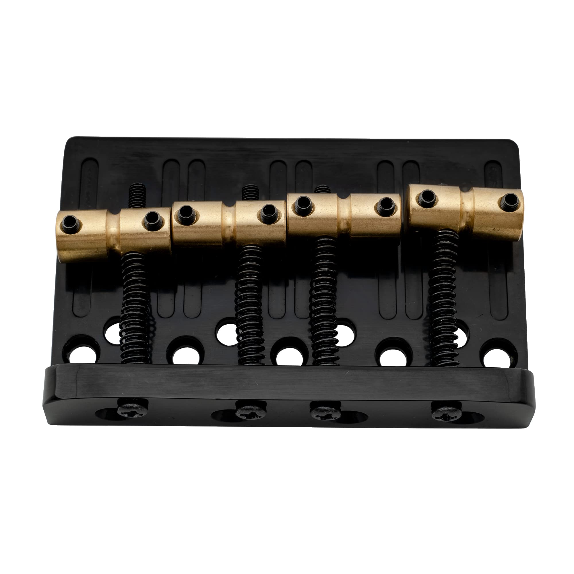 Musiclily Pro 19mm 4-String Bass Hardtail Bridge with Brass Saddles and Steel Plate, Black