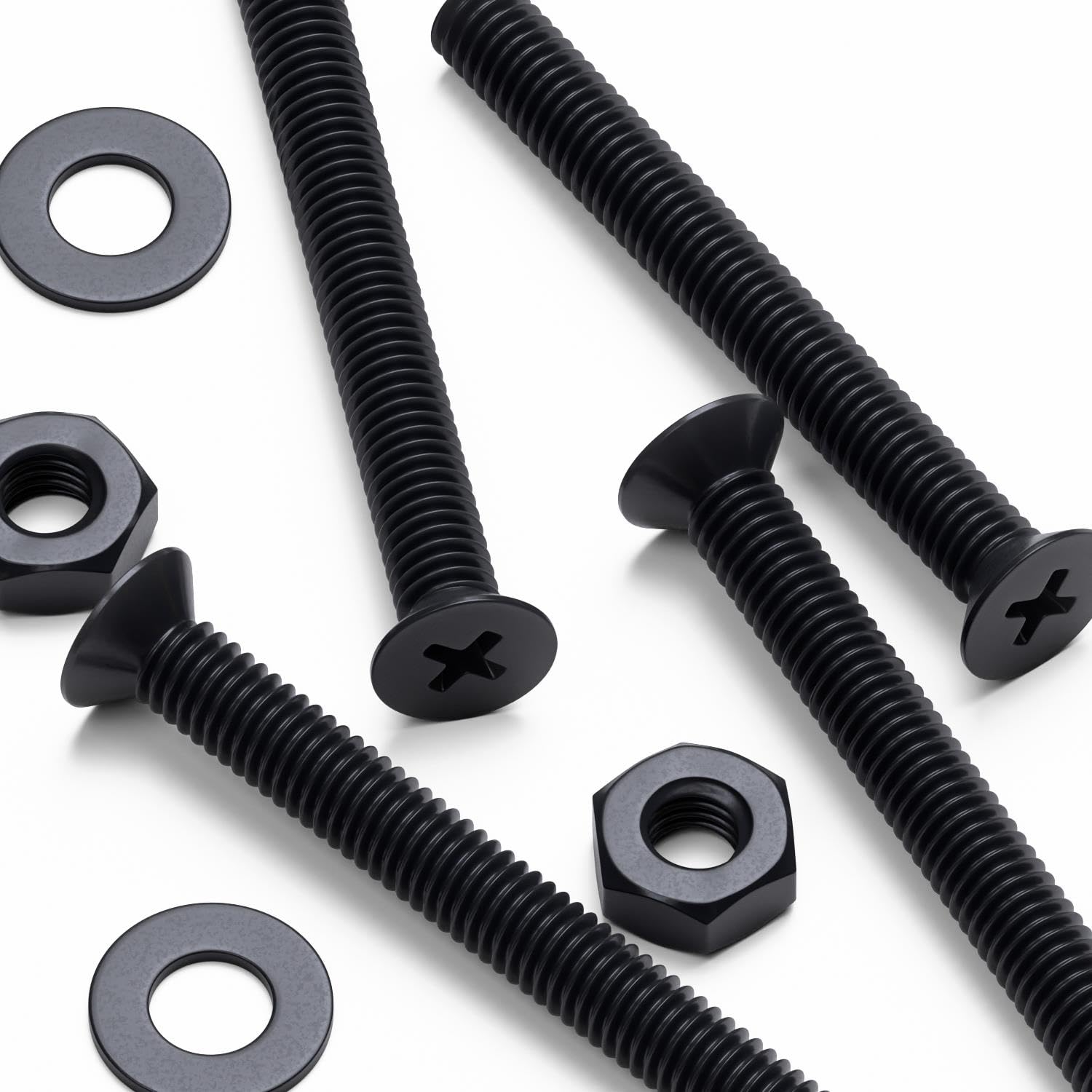 50 x Black Nylon Countersunk Plastic Machine Screws, M3 x 25mm, Plastic Bolts, Nuts & Washers