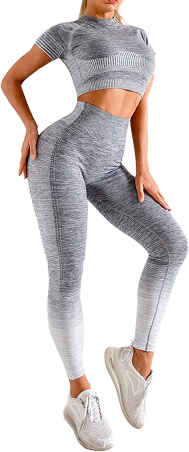 OLCHEE Women’s Workout Set 2 Piece Tracksuit - Seamless High Waist Leggings and Crop Top Yoga Activewear Set at  Women’s Clothing store