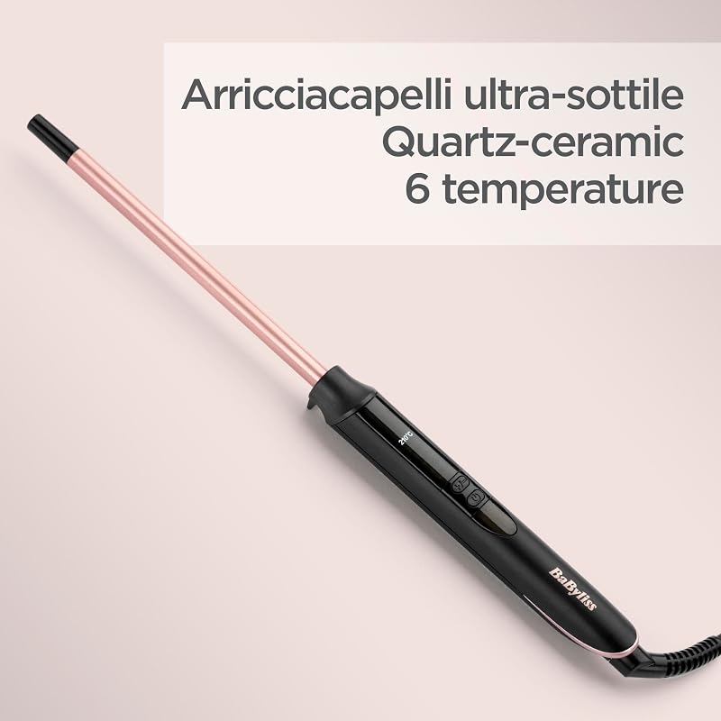 Ferro arricciacapelli 10mm, Quartz Ceramic, 10 Temperature, ricci ultra definiti, Nero e rosa, C449E