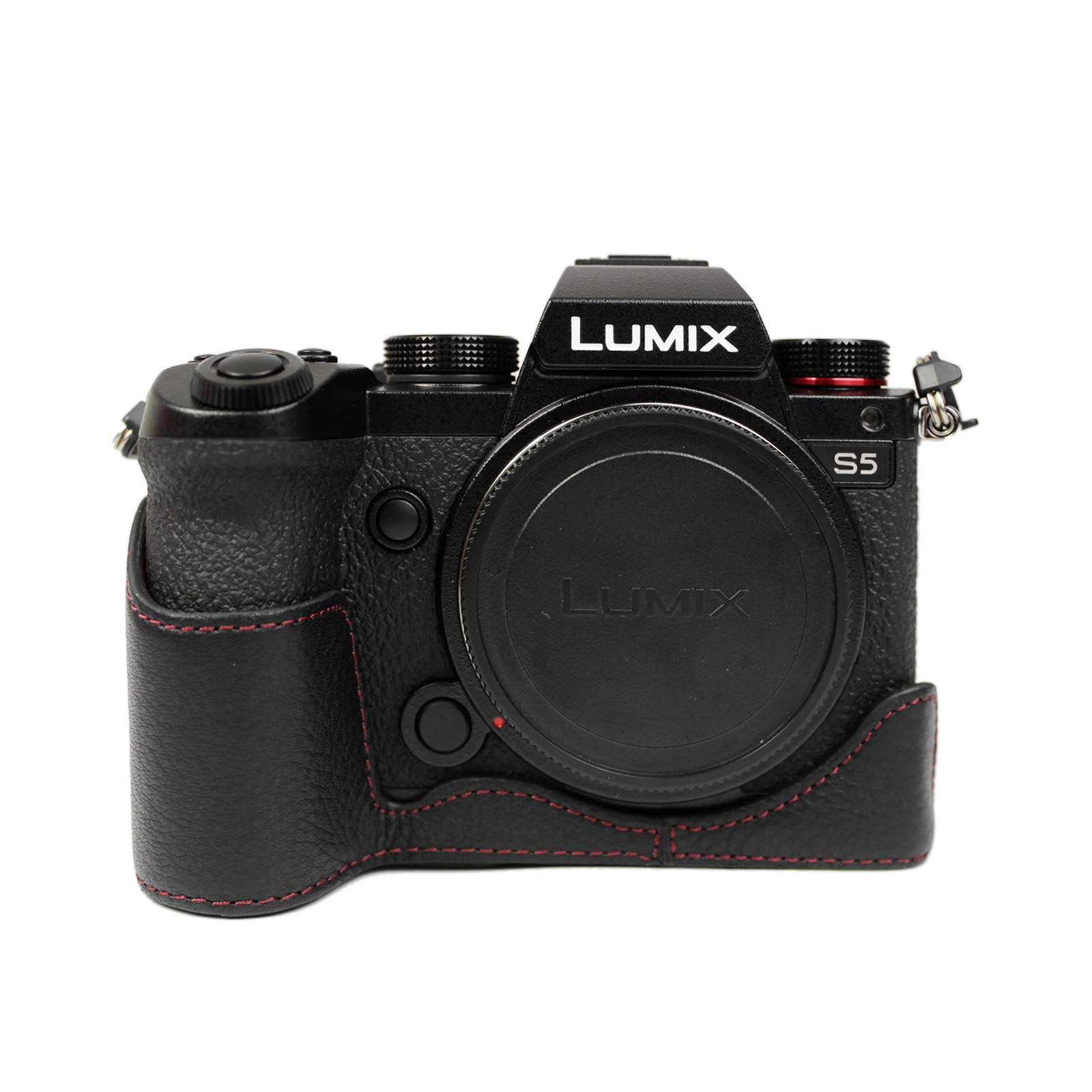 MUZIRI KINOKOO Lumix DC-S5 /S5 II Case, Camera Case Compatible for Panasonic Lumix DC-S5 / S5 Mark II Camera Bottom Case - Geunine Leather Protective Case with Grip - Black
