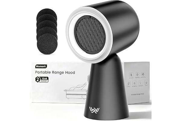 Portable Range Hood with Light, Desktop Kitchen Exhaust Fan with Water Washing Self-Cleaning Mode, 12° Adjustable Head, 3-Speed, Low Noise, Ideal for Apartment, RV, Indoor Hot Pot and BBQ (Black)
