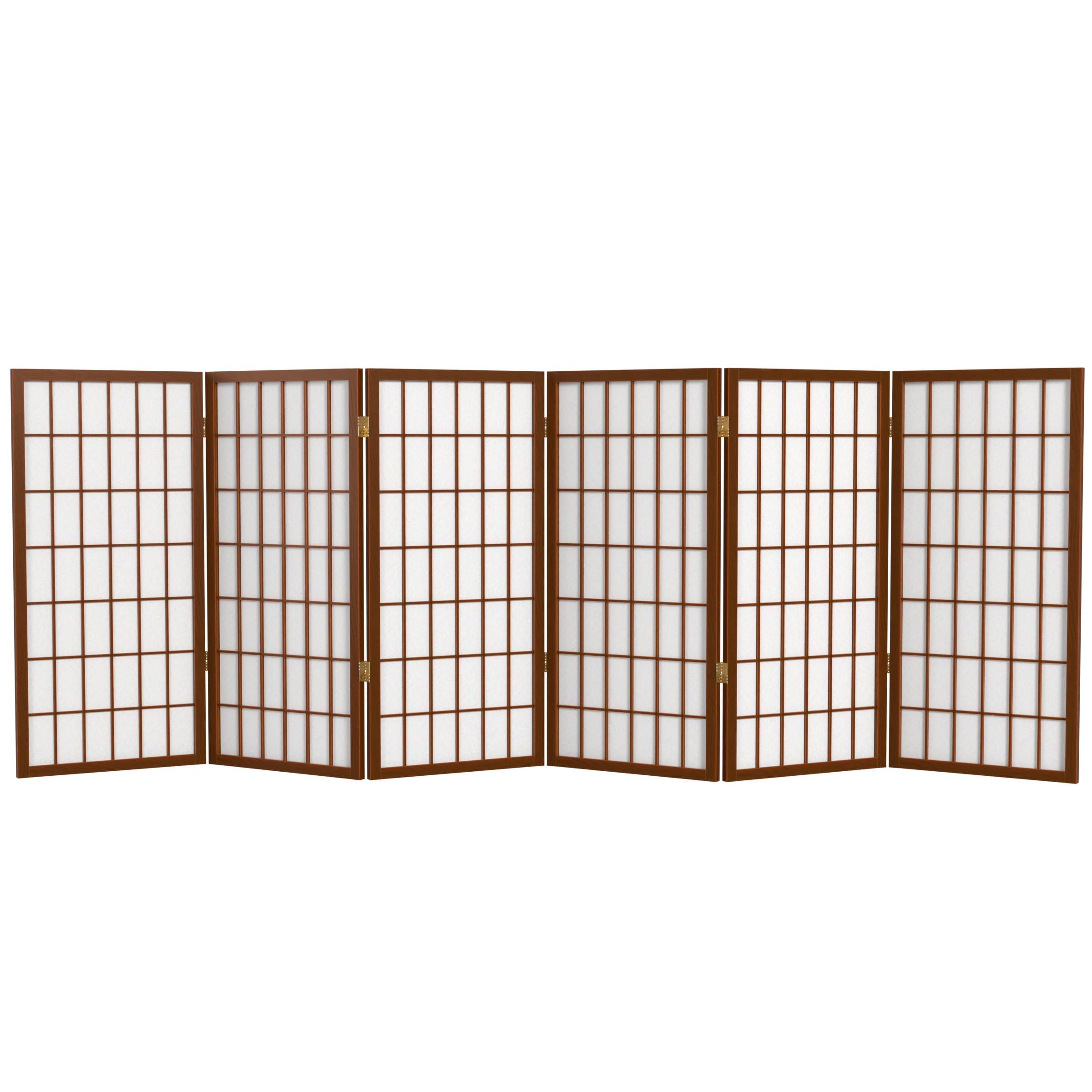 3 ft. Short Window Pane Shoji Screen – Walnut – 6 Panels