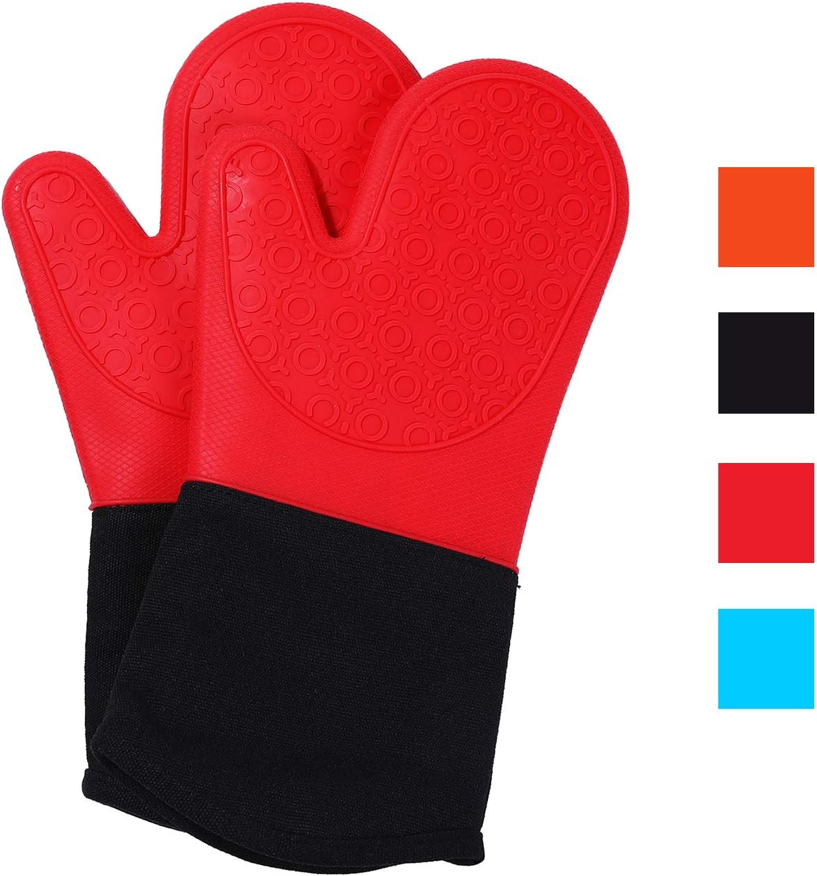 misaya Long Silicone Oven Mitts Quilted Cotton Lining Heat Resistant Kitchen Gloves with Grill Basting Brush, Red