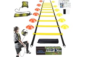 YGORTECH Soccer Agility Training Equipment Set, Soccer Accessories, 20 Feet Agility Ladder, 12 Sports Cones, Solo Soccer Trai