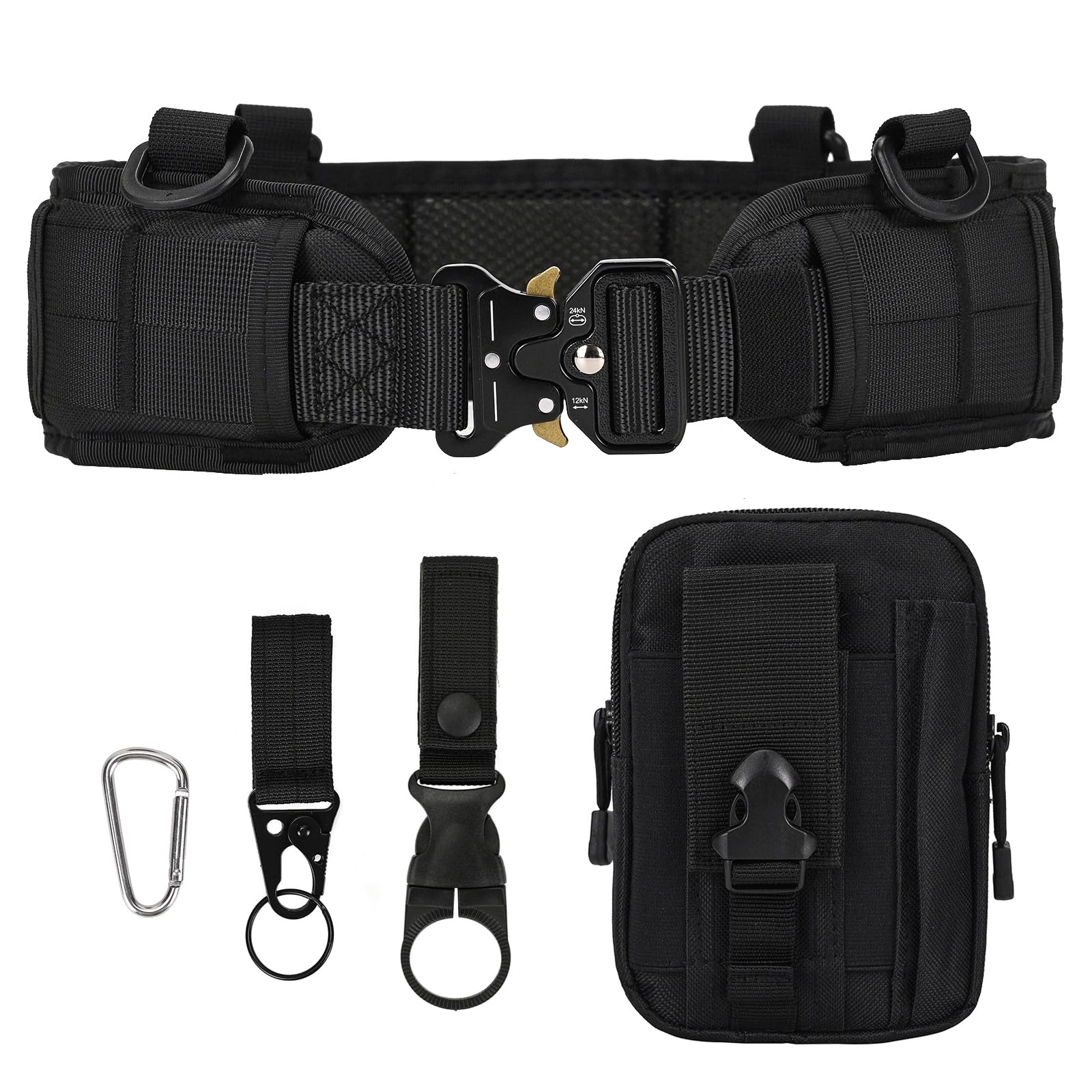 LUUFAN Tactical Belt Set, Men Military Adjustable Nylon Work Belt with Heavy Duty Quick Release Metal Buckle for Outdoor Sport Activity (Black)