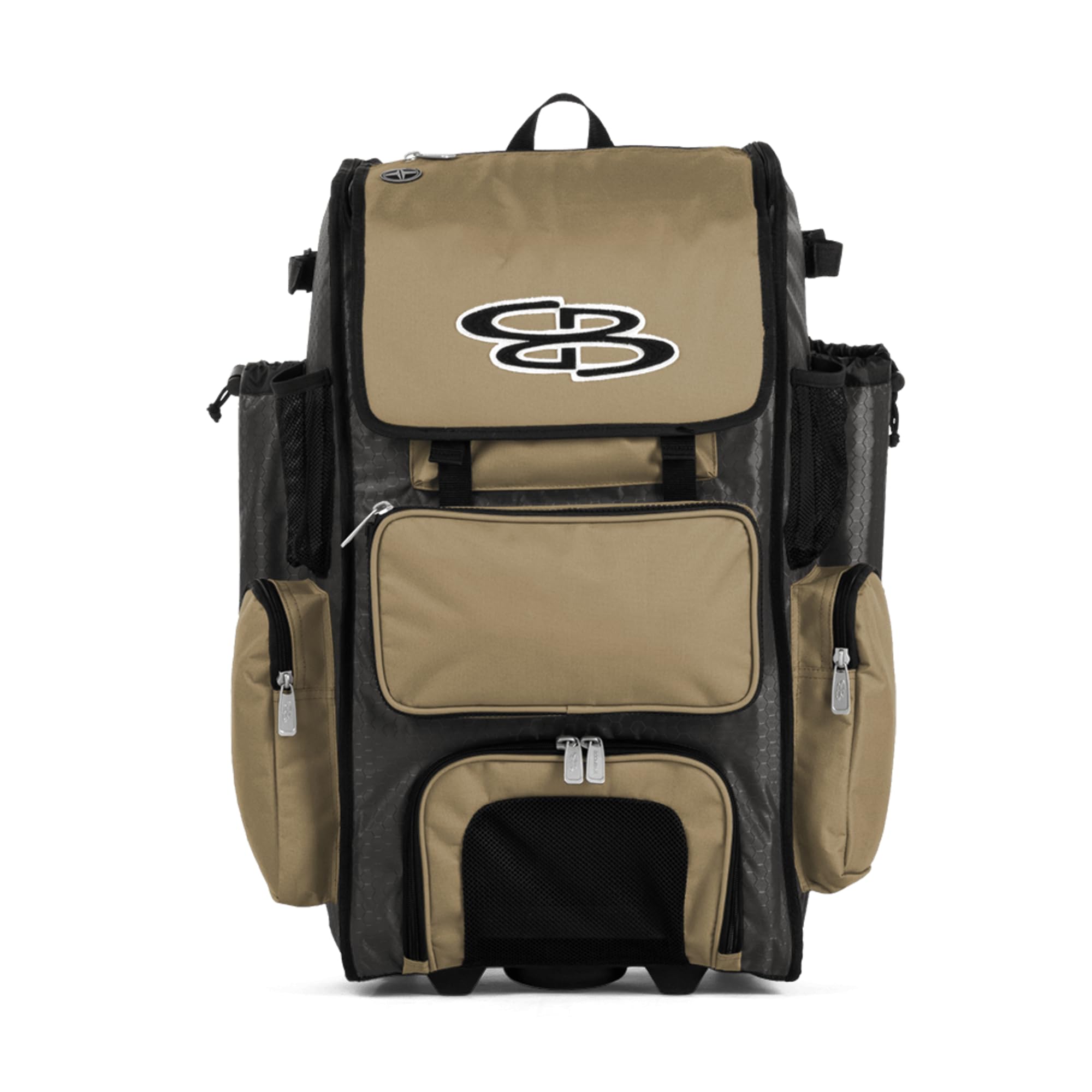 Boombah Rolling Superpack Baseball/Softball Gear Bag - 23-1/2" x 13-1/2" x 9-1/2" - BRSP2C23 Charcoal/Vegas Gold - Telescopic Handle - Holds 4 Bats - Wheeled Version Image