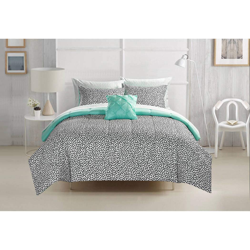 6 Piece Black White Polka Dots Theme Comforter Twin XL Set, Beautiful All Over