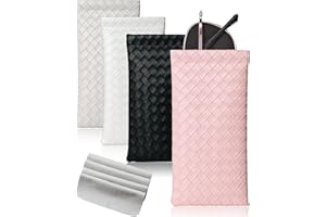 First-zgel 4 Pcs Squeeze Top Sunglass Case with Cleaning Cloth, Soft Leather Eyeglass Case Portable Sunglasses Pouch