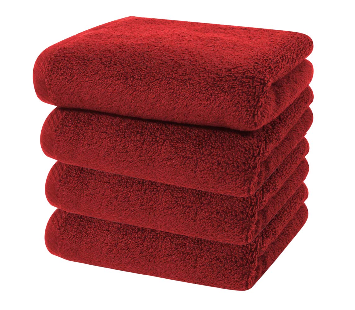 Red Salon Hand Towels 4 Pack – 100% Microfiber, Maximum Absorbency, Super Soft, Ultra Plush - For Hair Drying, Face, Hands, Body or Gym - 16” x 27” - HairDay Care