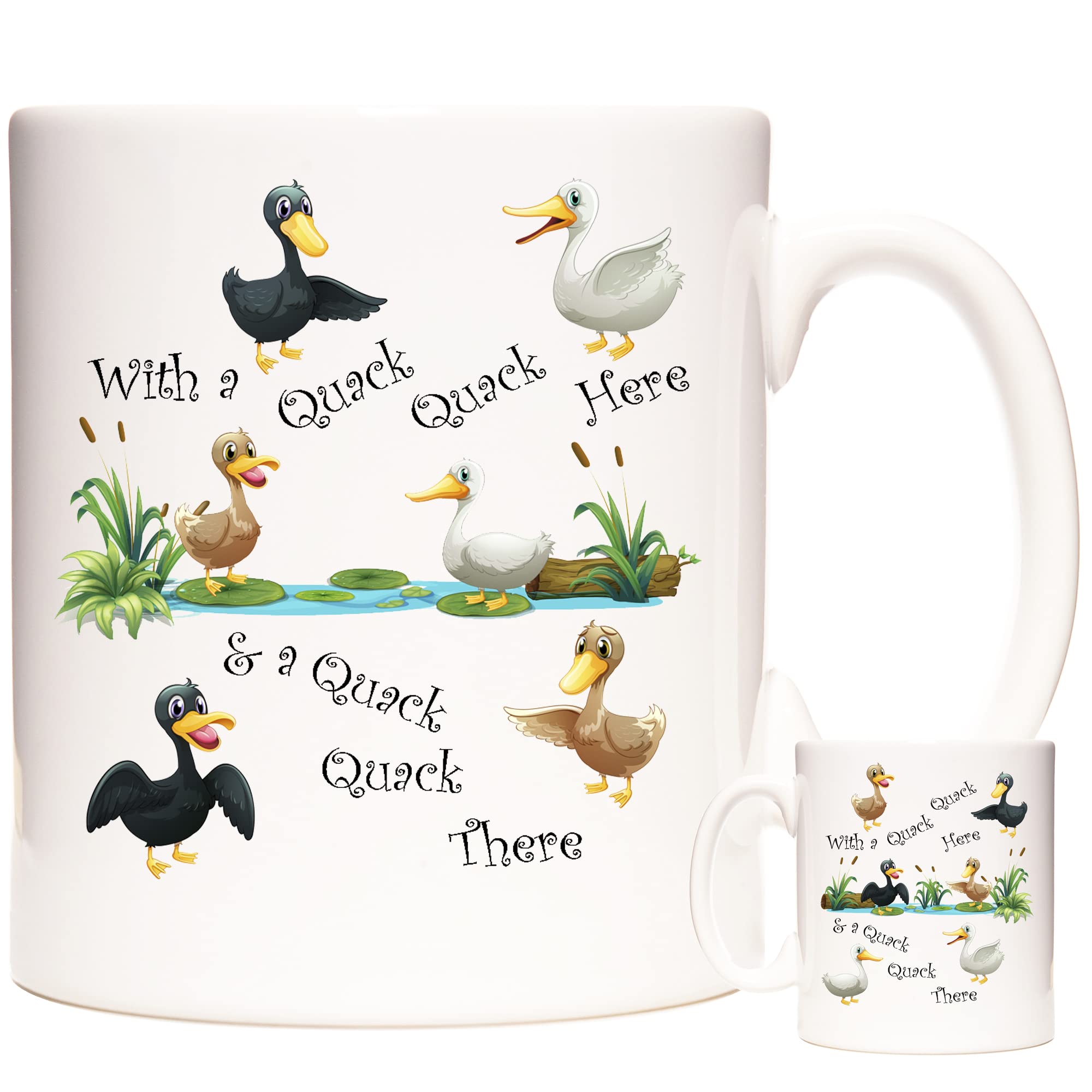 Duck Gift Coffee Mug, with a Quack Quack Here and a Quack Quack There Mug. Ceramic Gift Mug for Duck Fanciers.
