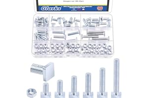 Glarks 90pcs M6 x 10/12/16/20/25/35MM Square Head Bolt Kit, Zinc Plated Fully Thread Carbon Steel Grade 4.8 Square Machine Sc