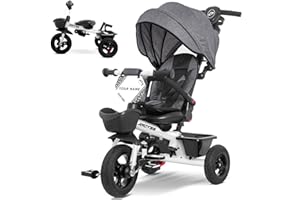 RIDYEE 7-in-1 Tricycle for 18 Months to 5 Years, All-Terrain Rubber Tires, Dual Wheel Brakes, Rotatable Seat for Toddlers 1.5-3, Tricycle for 3-5 Years with DIY Stickers, White