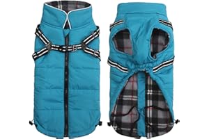 Geyecete Waterproof Dog Jacket with Harness, Traction Belt - Pet Outdoor Jacket for Small, Medium Dogs - Blue