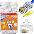 PETECHTOOL RJ45 CAT6 Connector End Pass Through Ethernet Cat6 Ends 8P8C Modular Plug for Solid or Stranded UTP Ethernet Cable （ 100 Packs - with Wire Stripper