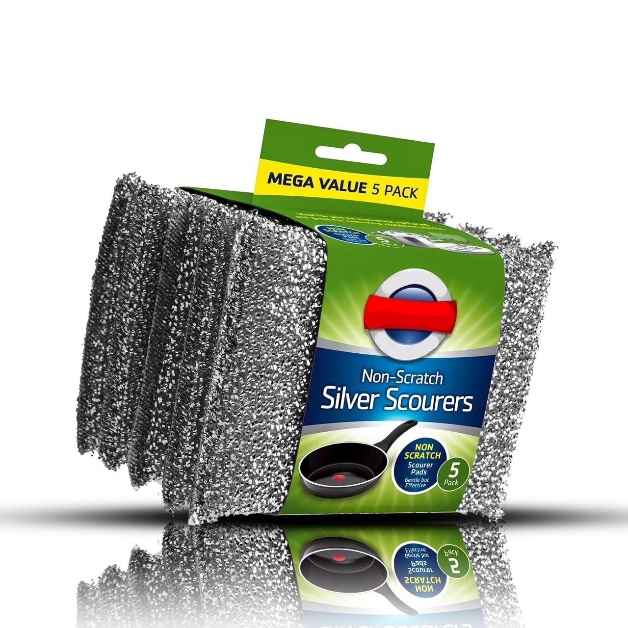 Sponges Scrubbing Pad, 5 pack Non-Scratch Stainless Steel Scouring Pad, Washing Up Scourer - Easy Grip Cleaning for Pots and Pans (Grey)